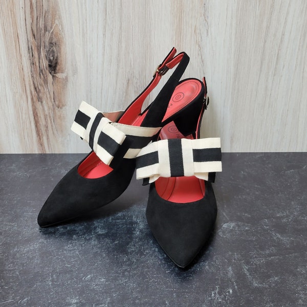 Black Suede Slingback with Big Bow Detail - Womens EU40