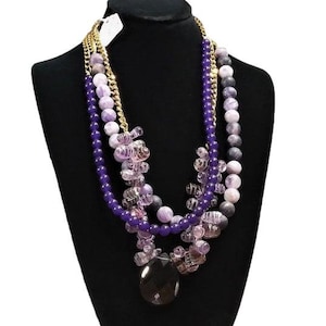 Collier multirangs en améthyste et jade - Bijoux lavande en jade