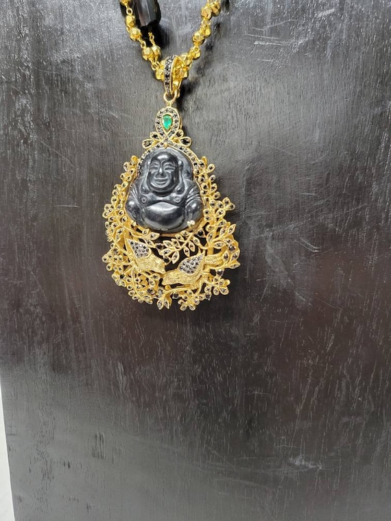 Vintage Buddha Brooch Pendant Necklace Signed Thai