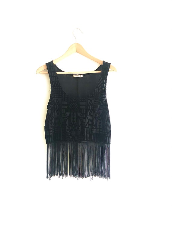 Vintage Black Fringe Tank Top/Black Tank Top/Vinta