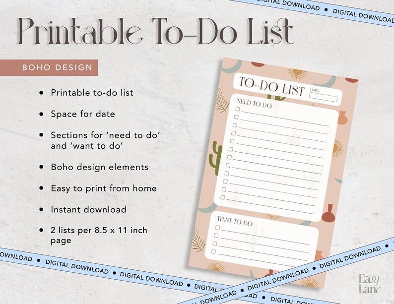 Boho Printable To-do List PDF Digital Download Task List - Etsy