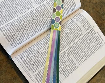 Multi-Ribbon Bible Bookmark - Green/Yellow/Purple Floral, Scripture Study Tool, Bookmark Gift, Faith Bookmark, Ideal Bible Present