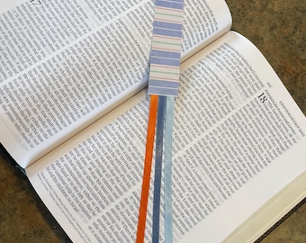 Multi-Ribbon Bible Bookmark - Blue/Orange, Religious Gift, Prayer Bookmark, Thoughtful Gift, Bible Study Accessory