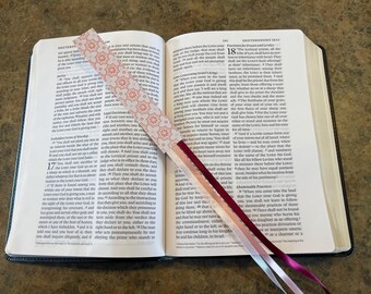 Multi-Ribbon Bible Bookmark - red/pink, Bible Study Accessory, Gift for Book Lovers, Religious Bookmark, Perfect Spiritual Gift