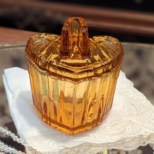 Vintage Vanity Trinket Jar, Reich Bohemia c 1930's, Vintage Amber Glass, Vanity Jar, Dresser Jar image 5