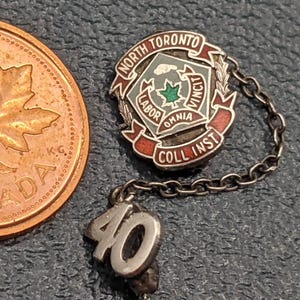 1940s Lapel Pin, Canadiana, North Toronto Collegiate Institute, Graduation Pin, Sterling, Enamel, High School Graduation Pin, Canada