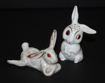 Rabbit Salt & Pepper, Vintage Goebel, Germany, Hare Shaker Japan, 1940s-50s, Bunny Salt and Pepper Shakers