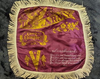WWII Camp Campbell, KY, Military Memorabilia, U.S. Army Sweetheart Pillow Case, 1940s, Sweetheart Poem, U.S. Army Base