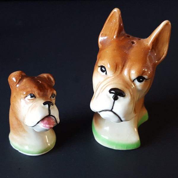 Vintage Boxer Salt & Pepper, Dog Collectible, 1950s, Japan, Boxer Dog, Vintage Salt Shakers, Sold as Set