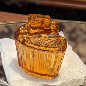 Vintage Vanity Trinket Jar, Reich Bohemia c 1930's, Vintage Amber Glass, Vanity Jar, Dresser Jar image 6