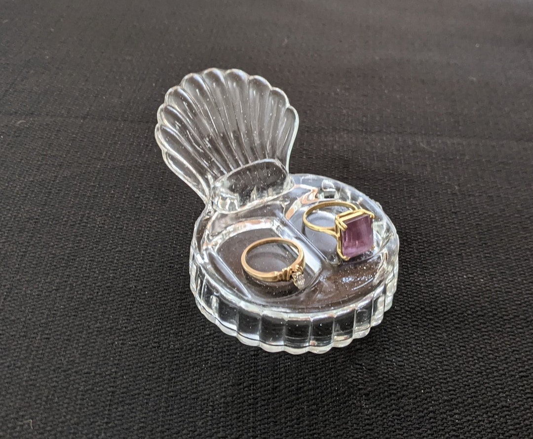 Vintage Repurposed Ring Holder, Glass Vanity Accessory, Originally Salt