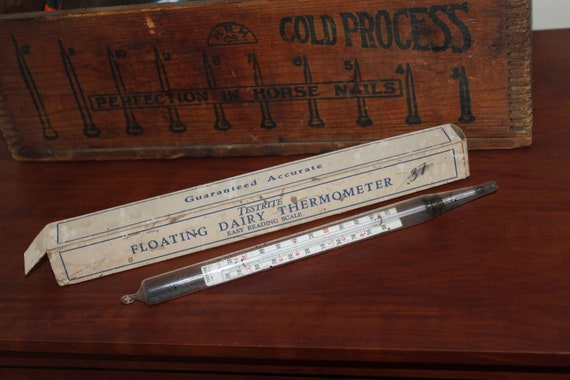 Vintage Floating Dairy Thermometer, 1930s, Original Box, Testrite  Instrument Co., New York, Cheese Making, Fahrenheit, Antique Farm Tools 