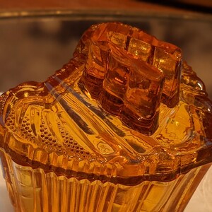 Vintage Vanity Trinket Jar, Reich Bohemia c 1930's, Vintage Amber Glass, Vanity Jar, Dresser Jar image 7