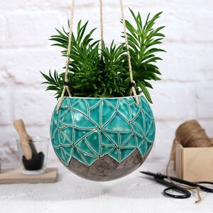 Large ceramic hanging planter pot wall hanging planter plant hanger bohemian wall decor indoor or outdoor use plant lover gift image 5