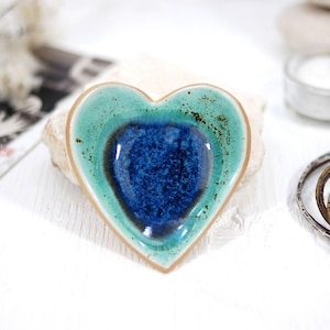Turquoise Heart Ceramic Ring Dish: Handmade Pottery Jewelry Holder
