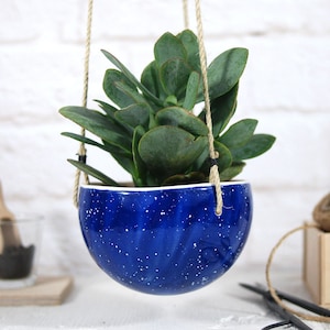 Blue speckled ceramic hanging planter wall planter hanging planter pot modern planter scandinavian decor planter lover gift image 1