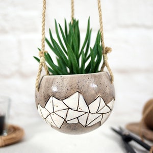 Small white ceramic hanging planter | handmade ceramic planter for succulent, cactus, air plants | ideal gift for plant lover