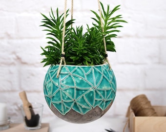 Large ceramic hanging planter pot | wall hanging planter | plant hanger | bohemian wall decor |  indoor or outdoor use | plant lover gift