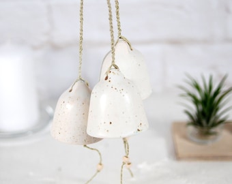 Matte white ceramic cow bells | rustic wind chime bells | wall hanging bells | garden wind bell | zen harmony bell | in loving memory gift