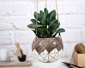 Round hanging planter indoor speckled ceramic planter hand painted geometric texture indoor gardening rustic decor planter gift