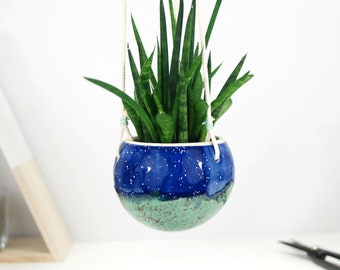 Cute turquoise ceramic hanging planter | small wall planter pot | suitable for succulent, cactus| boho home decor | home decor gift