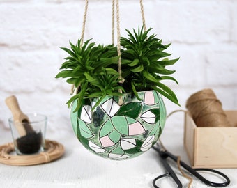 Beautiful ceramic hanging planter with handpainted flower patterns | indoor planter | boho home decor | plant hanger | planter gift