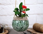 Succulent hanging planter speckled green ceramic planter wall planter plant hanger succulent pot flower pot home decor gift
