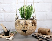 Large ceramic cat hanging planter hand-made hand-drawn cute animal planter cat home decor indoor outdoor use cat lovers gift