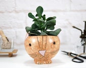 Cute ginger kitty cat planter ceramic handmade planter pot handpainted face unique planter cat lover gift ideal for succulent