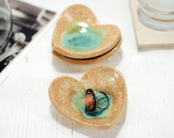 Tiny ocean heart shaped jewelry dish | ceramic trinket dish | ring holder | candle holder | tea bag rest | gift for her | gift for mom