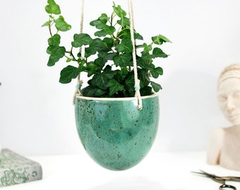 Turquoise hanging planter | ceramic indoor planter | modern planter pot | boho home decor | succulent planter | cactus planter | garden gift