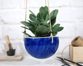 Modern hanging planter with speckled white ceramic planter indoor outdoor planter for cactus, succulent, air plant gardening gift