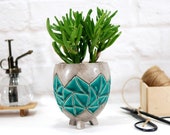 Turquoise hand-painted planter pot ceramic planter for succulent, cactus, air plants terrarium indoor gardening modern home decor