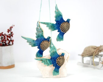 Turquoise flying bird wall decor | handmade ceramic | wall hanging decor | garden decor | bird home decor | ceramic wall art | bird gift