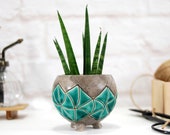 Mini turquoise hand-painted planter pot ceramic planter for succulent, cactus, air plants terrarium indoor garden modern home decor