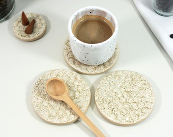 Handmade Ceramic Coaster Set: Rustic Mandala Tile Coasters