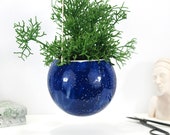Large blue hanging planter with speckled white dots ceramic plant hanger wall hanging planter modern home decor home decor gift