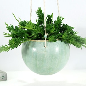 Maceta colgante de cerámica de menta hecha a mano: decoración de pared bohemia