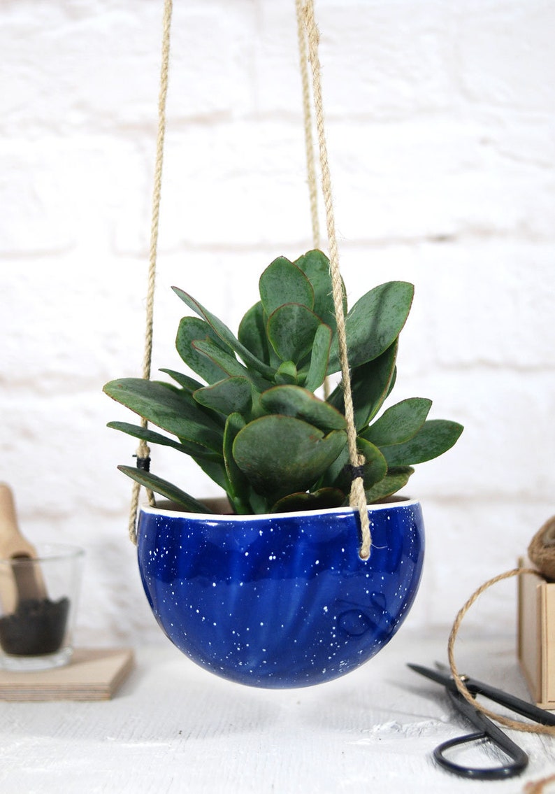 Blue speckled ceramic hanging planter wall planter hanging planter pot modern planter scandinavian decor planter lover gift image 8