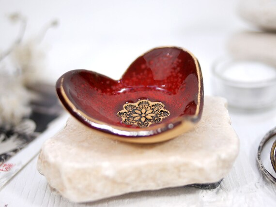 Small Ceramic Heart Bowl With Mandala Pattern Pottery Heart Dish Trinket Tray Jewelry Dish Ring Dish Valentines Day Gift Etsy