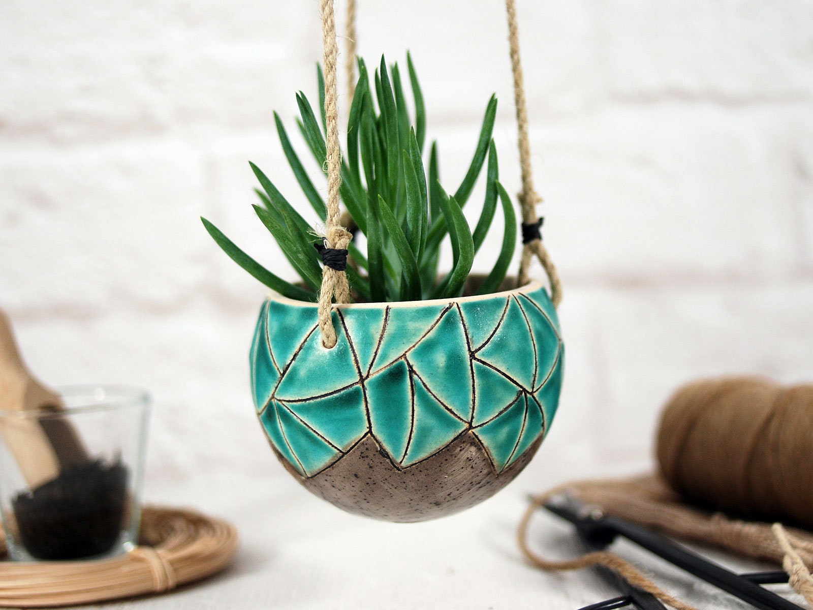 Turquoise Small Plant Pot M Size Set of 3 Ceramic Pot for Cactus
