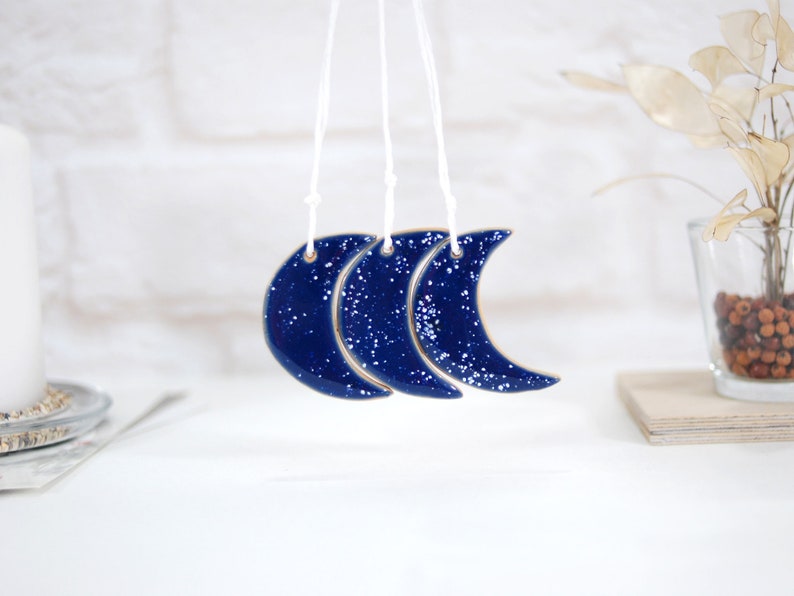 Set of 3 wall hanging crescent moon ceramic handmade moon Etsy