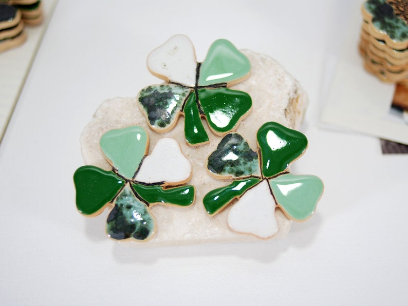 Ceramic fridge magnet // four leaf clover and tree magnet good luck magnet good luck gift refrigerator magnet kitchen magnet image 3