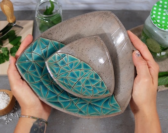 Set of 2 turquoise pottery bowls | ceramic serving bowls | handmade bowls | decorative bowls | rustic pottery | wedding gift