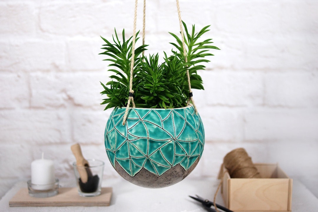 Large ceramic hanging planter pot | wall hanging planter | plant hanger | bohemian wall decor |  indoor or outdoor use | plant lover gift
