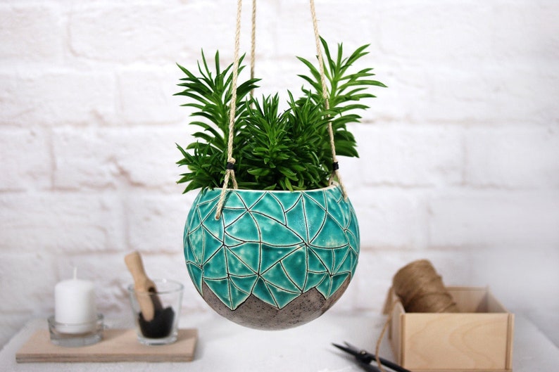 Large ceramic hanging planter pot wall hanging planter plant hanger bohemian wall decor indoor or outdoor use plant lover gift image 1