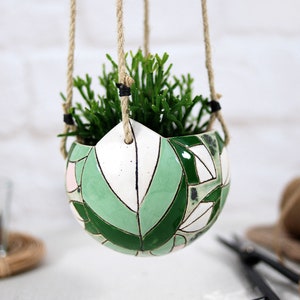 Ceramic hanging planter mini / indoor & outdoor modern hand-painted plant holder succulent cactus planter pot unique planter gift image 7