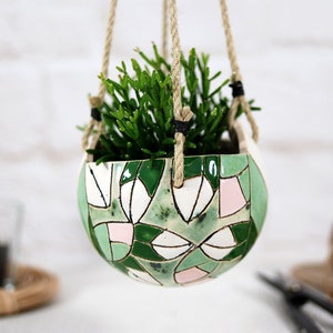 Ceramic hanging planter mini / indoor & outdoor modern hand-painted plant holder succulent cactus planter pot unique planter gift image 6