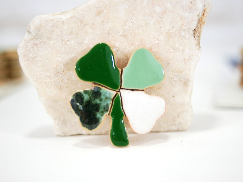 Ceramic fridge magnet // four leaf clover and tree magnet good luck magnet good luck gift refrigerator magnet kitchen magnet image 6