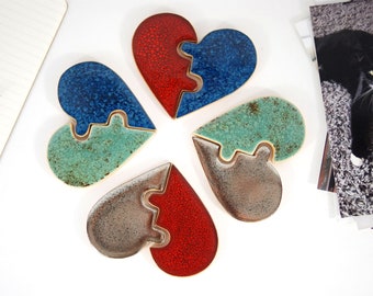Handmade Ceramic Heart Puzzle Magnet: Valentine Gift, Fridge Decor